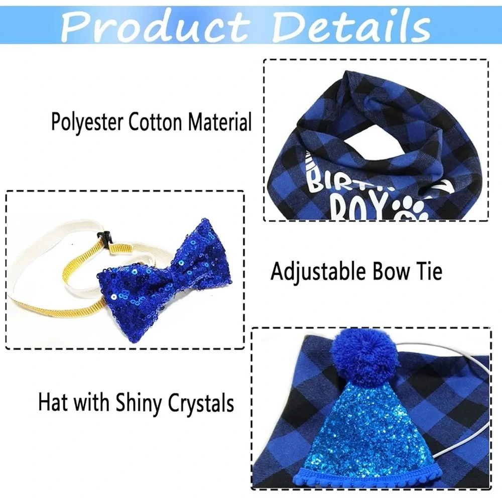 Dog Birthday Boy Party Set Bandana Hat Bow Tie NWT